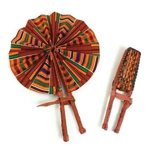 African Kente Leather Folding Fan